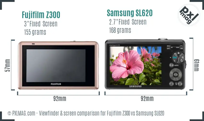 Fujifilm Z300 vs Samsung SL620 Screen and Viewfinder comparison