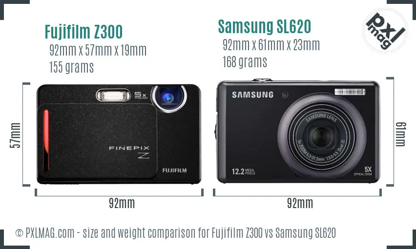 Fujifilm Z300 vs Samsung SL620 size comparison