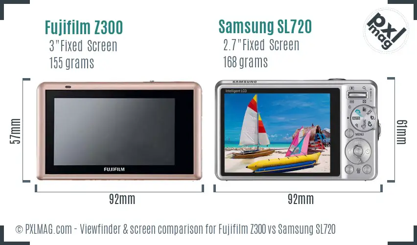 Fujifilm Z300 vs Samsung SL720 Screen and Viewfinder comparison