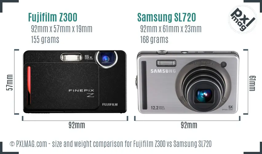 Fujifilm Z300 vs Samsung SL720 size comparison