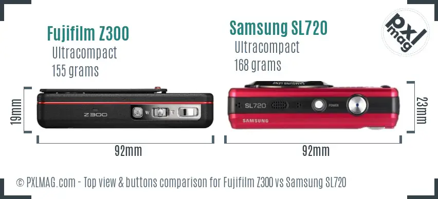 Fujifilm Z300 vs Samsung SL720 top view buttons comparison