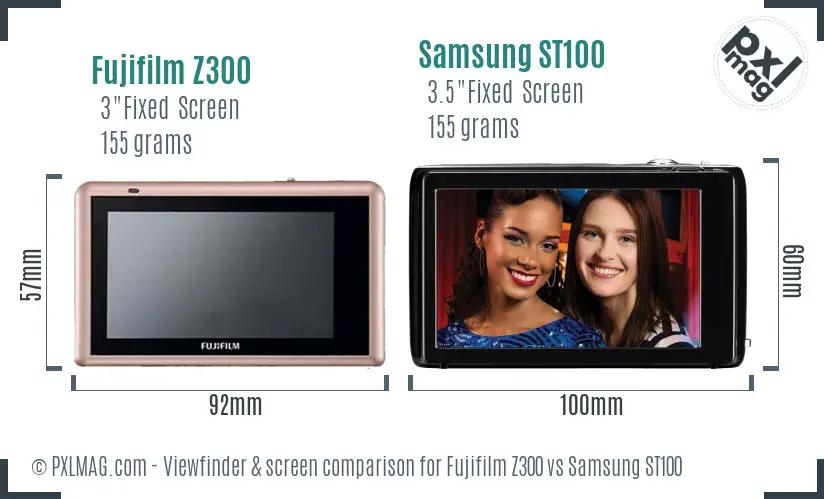 Fujifilm Z300 vs Samsung ST100 Screen and Viewfinder comparison