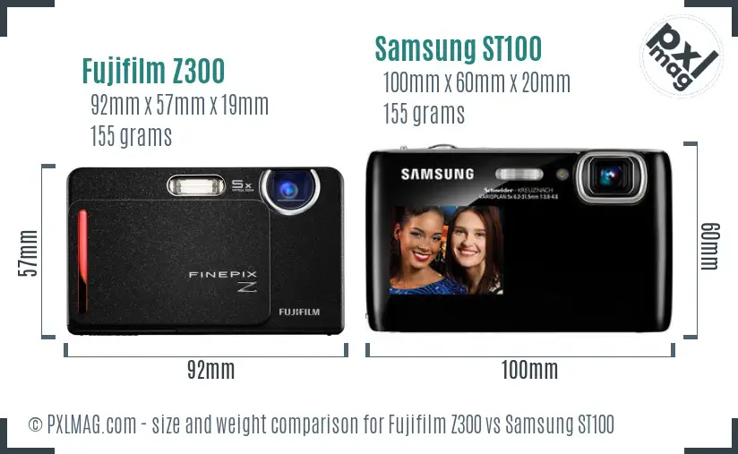 Fujifilm Z300 vs Samsung ST100 size comparison