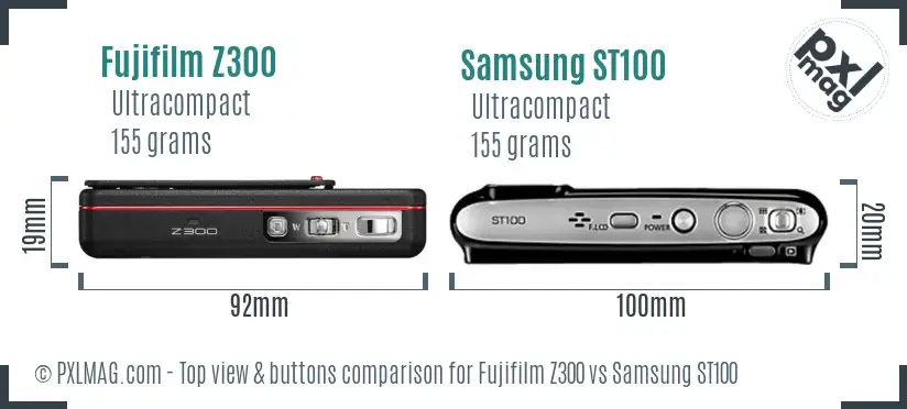 Fujifilm Z300 vs Samsung ST100 top view buttons comparison