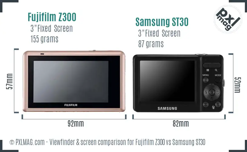 Fujifilm Z300 vs Samsung ST30 Screen and Viewfinder comparison