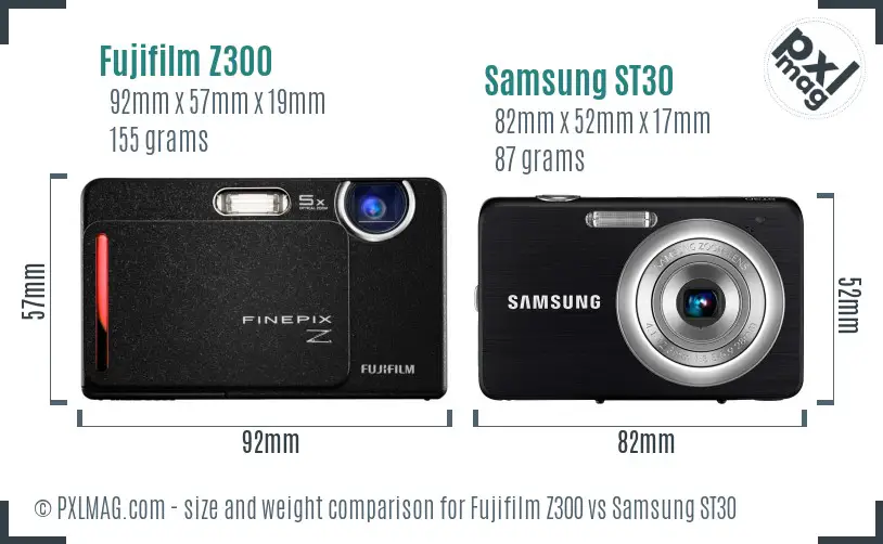 Fujifilm Z300 vs Samsung ST30 size comparison