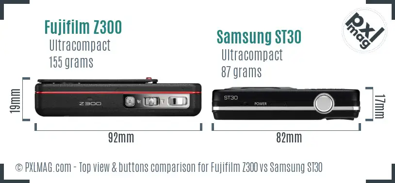 Fujifilm Z300 vs Samsung ST30 top view buttons comparison