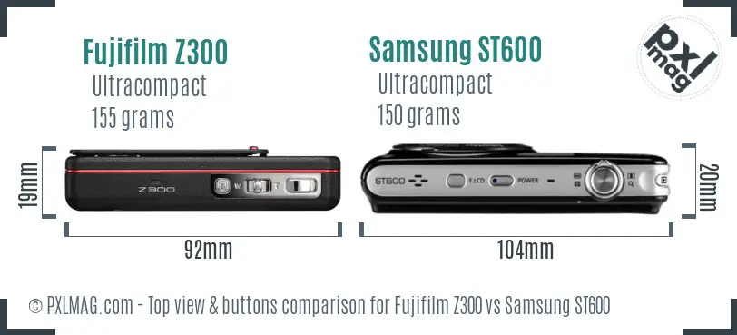 Fujifilm Z300 vs Samsung ST600 top view buttons comparison