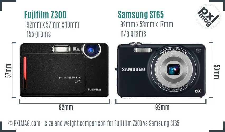 Fujifilm Z300 vs Samsung ST65 size comparison