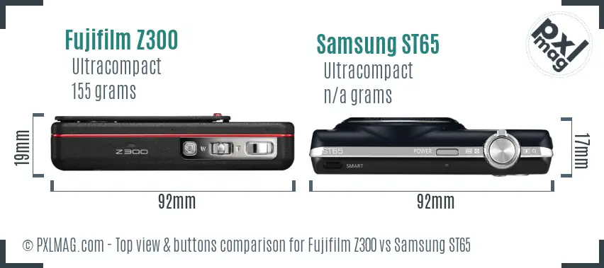 Fujifilm Z300 vs Samsung ST65 top view buttons comparison