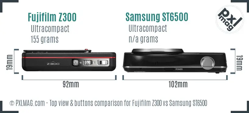 Fujifilm Z300 vs Samsung ST6500 top view buttons comparison