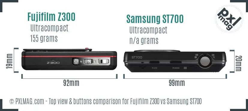 Fujifilm Z300 vs Samsung ST700 top view buttons comparison
