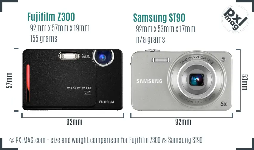 Fujifilm Z300 vs Samsung ST90 size comparison