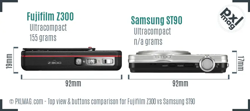 Fujifilm Z300 vs Samsung ST90 top view buttons comparison