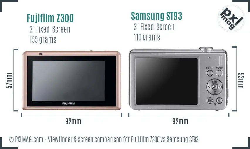 Fujifilm Z300 vs Samsung ST93 Screen and Viewfinder comparison