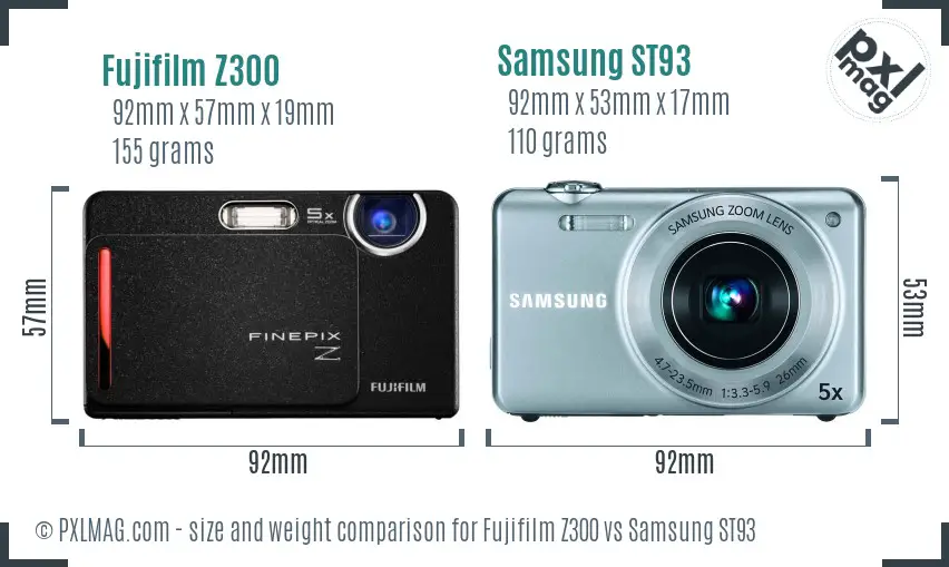 Fujifilm Z300 vs Samsung ST93 size comparison