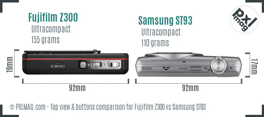 Fujifilm Z300 vs Samsung ST93 top view buttons comparison