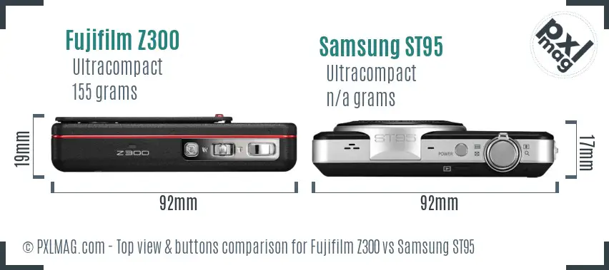 Fujifilm Z300 vs Samsung ST95 top view buttons comparison