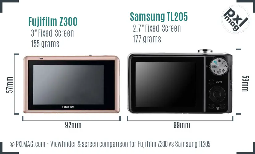 Fujifilm Z300 vs Samsung TL205 Screen and Viewfinder comparison