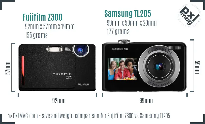 Fujifilm Z300 vs Samsung TL205 size comparison