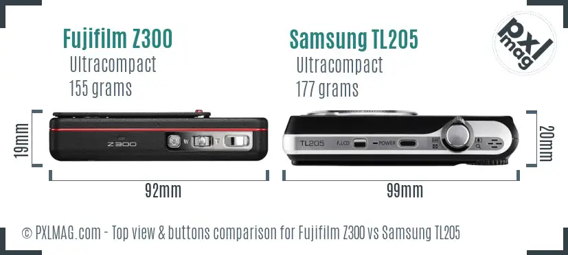 Fujifilm Z300 vs Samsung TL205 top view buttons comparison