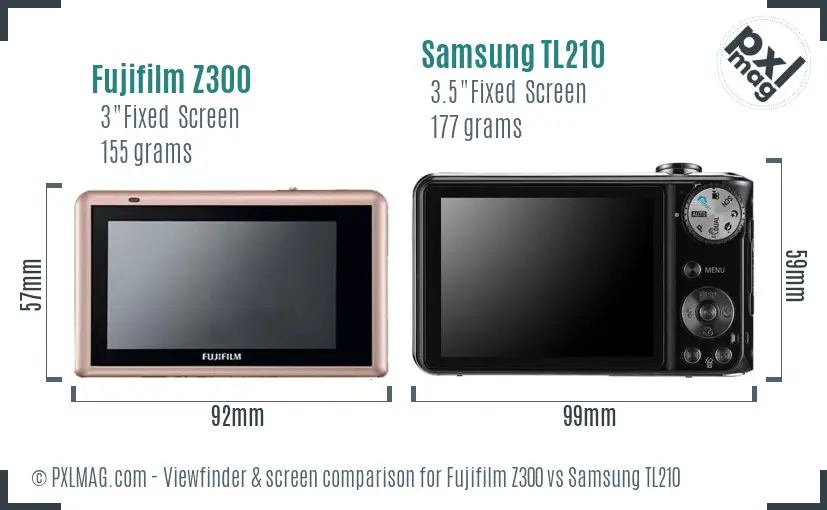 Fujifilm Z300 vs Samsung TL210 Screen and Viewfinder comparison