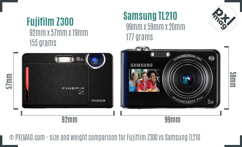 Fujifilm Z300 vs Samsung TL210 size comparison