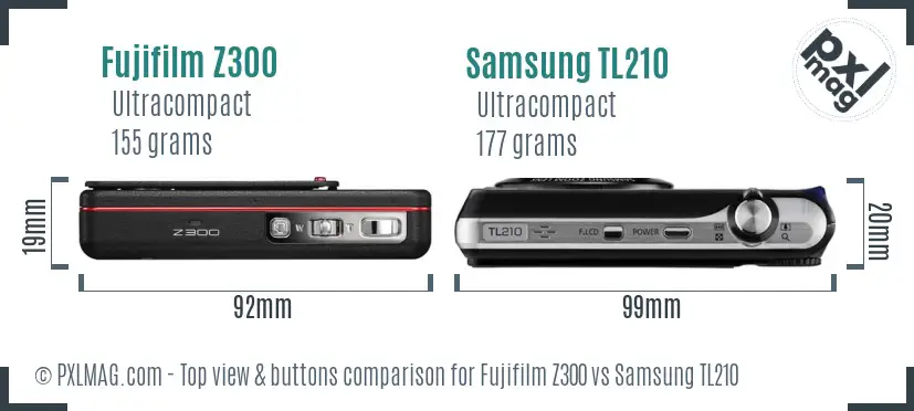 Fujifilm Z300 vs Samsung TL210 top view buttons comparison