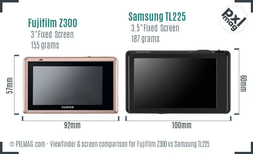 Fujifilm Z300 vs Samsung TL225 Screen and Viewfinder comparison