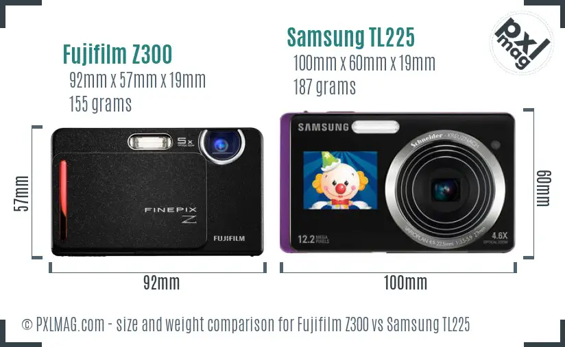 Fujifilm Z300 vs Samsung TL225 size comparison
