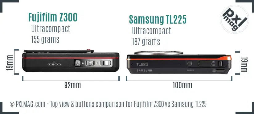 Fujifilm Z300 vs Samsung TL225 top view buttons comparison