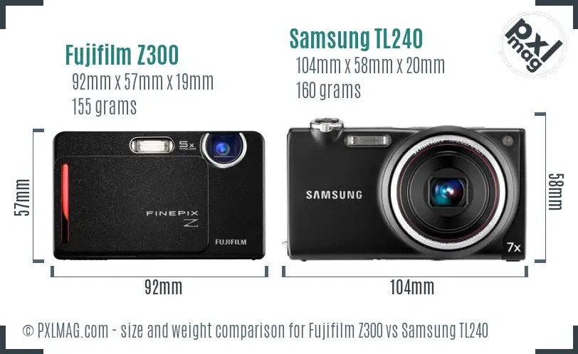 Fujifilm Z300 vs Samsung TL240 size comparison