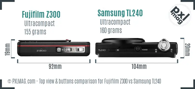 Fujifilm Z300 vs Samsung TL240 top view buttons comparison