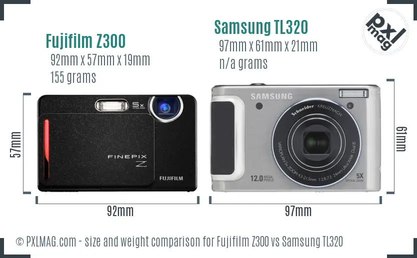 Fujifilm Z300 vs Samsung TL320 size comparison