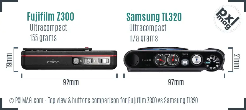 Fujifilm Z300 vs Samsung TL320 top view buttons comparison