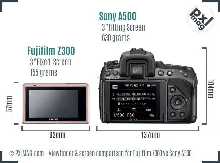 Fujifilm Z300 vs Sony A500 Screen and Viewfinder comparison