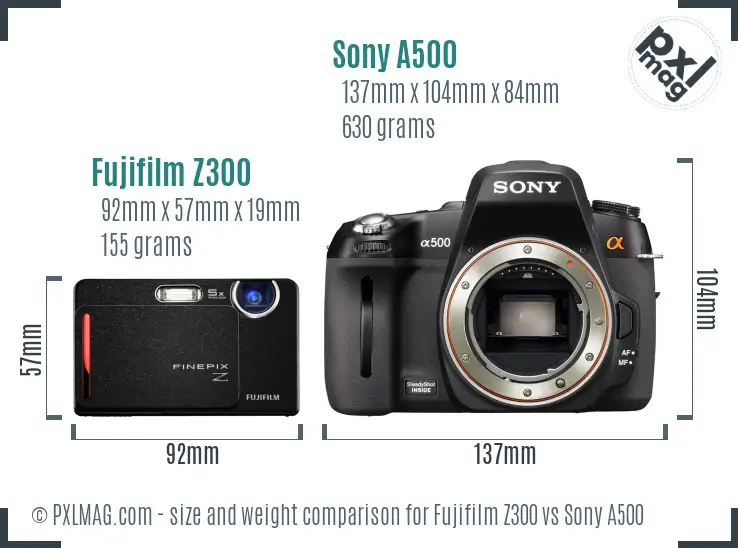 Fujifilm Z300 vs Sony A500 size comparison