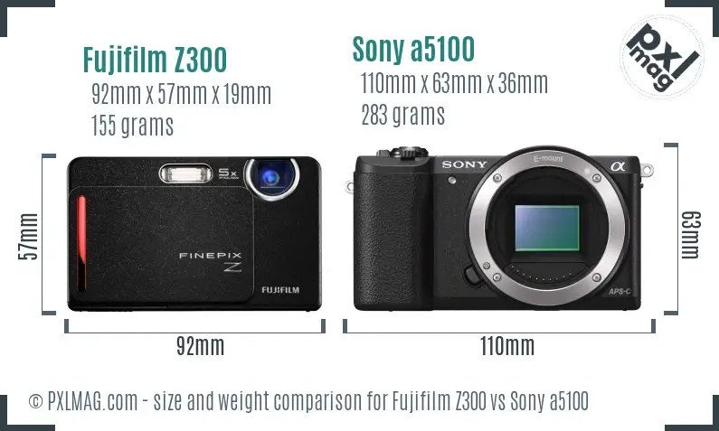 Fujifilm Z300 vs Sony a5100 size comparison