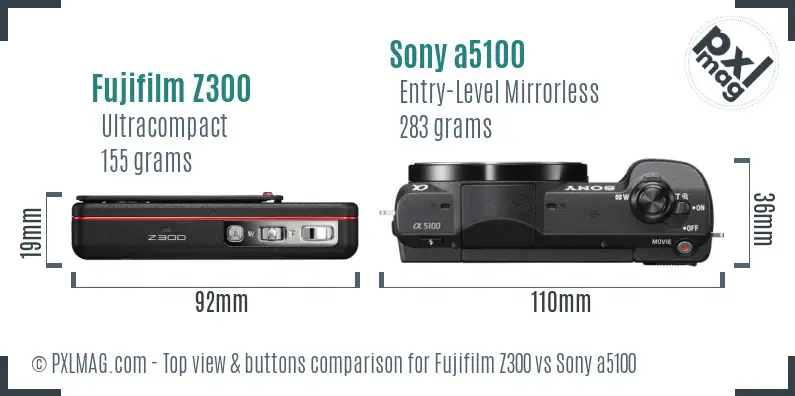 Fujifilm Z300 vs Sony a5100 top view buttons comparison