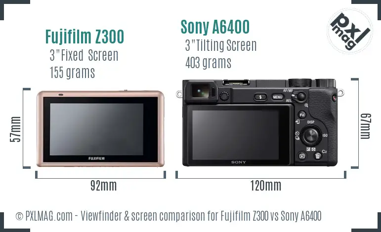 Fujifilm Z300 vs Sony A6400 Screen and Viewfinder comparison
