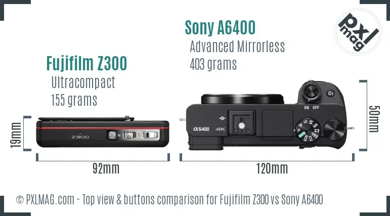 Fujifilm Z300 vs Sony A6400 top view buttons comparison