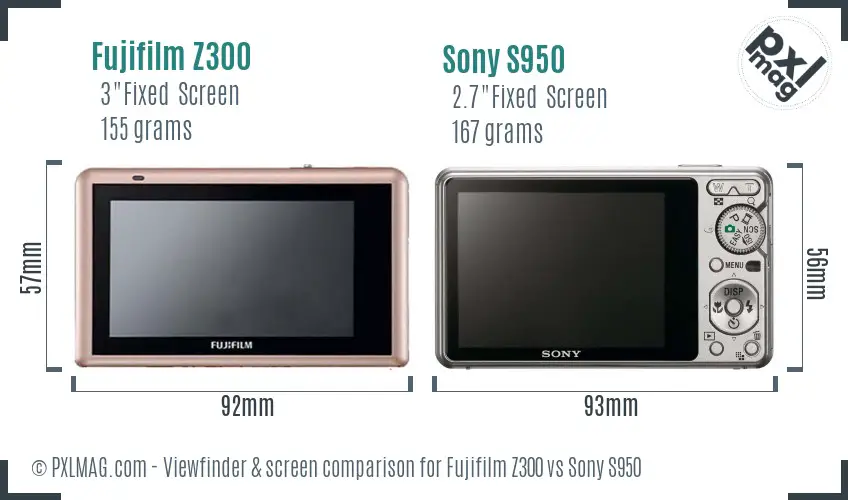 Fujifilm Z300 vs Sony S950 Screen and Viewfinder comparison