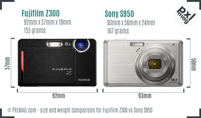 Fujifilm Z300 vs Sony S950 size comparison
