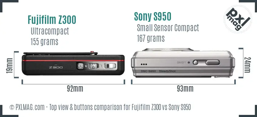 Fujifilm Z300 vs Sony S950 top view buttons comparison