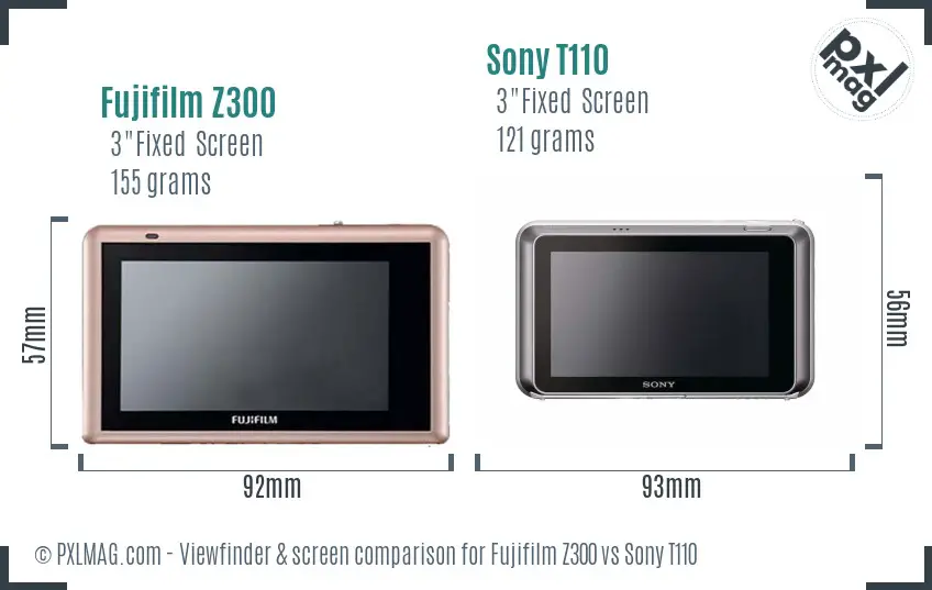 Fujifilm Z300 vs Sony T110 Screen and Viewfinder comparison