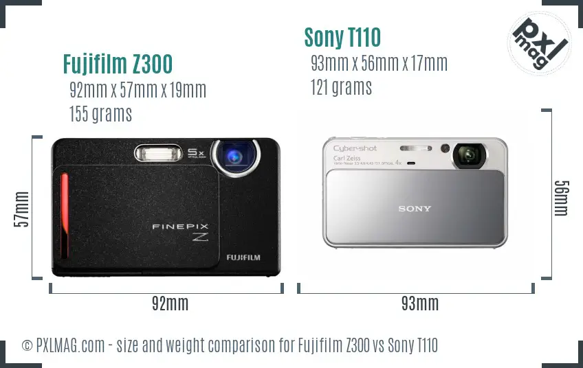 Fujifilm Z300 vs Sony T110 size comparison
