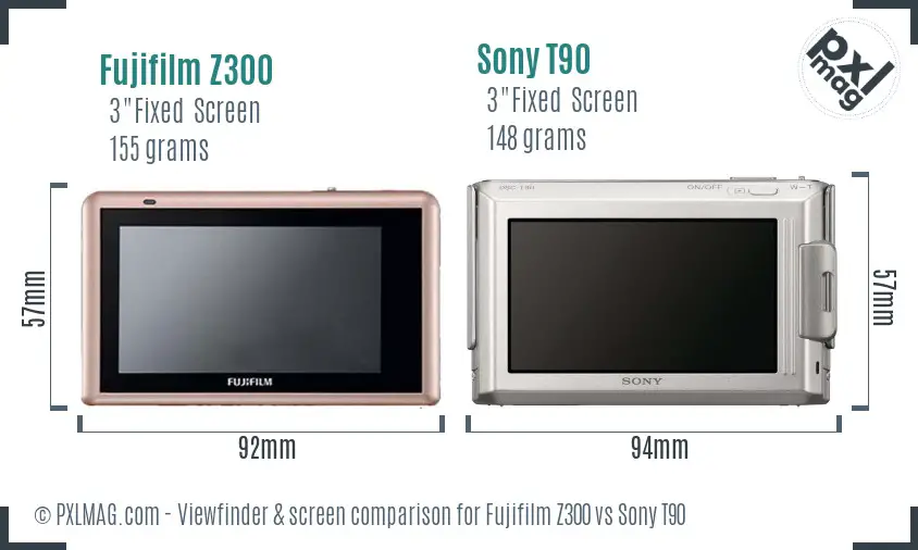 Fujifilm Z300 vs Sony T90 Screen and Viewfinder comparison