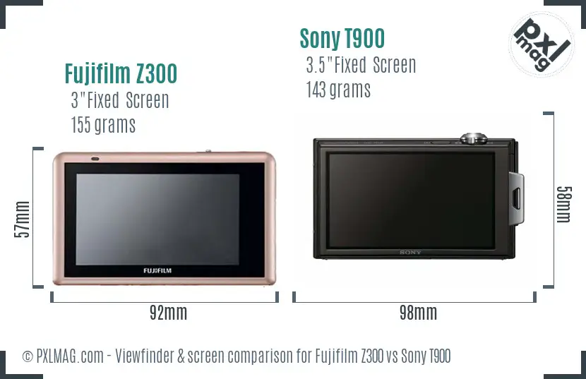 Fujifilm Z300 vs Sony T900 Screen and Viewfinder comparison