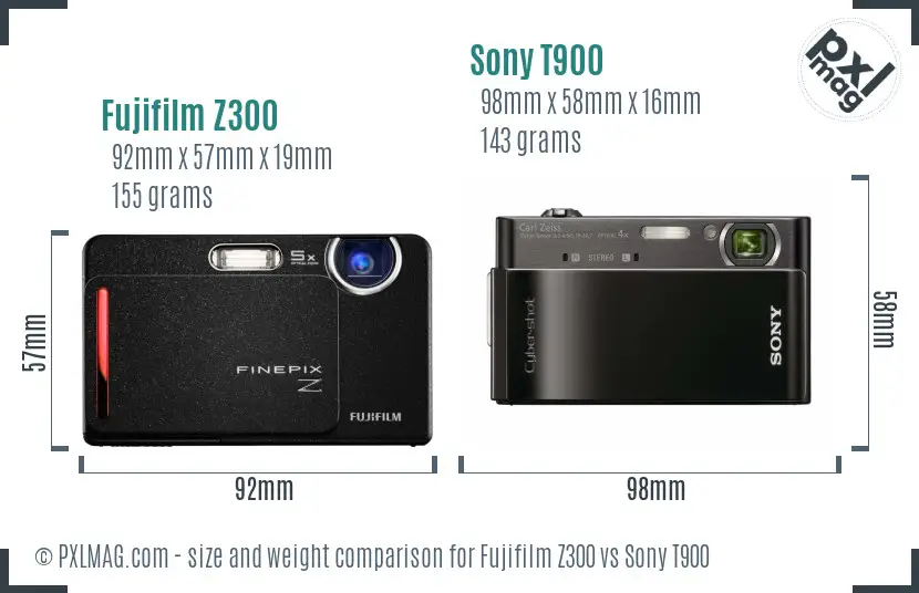 Fujifilm Z300 vs Sony T900 size comparison