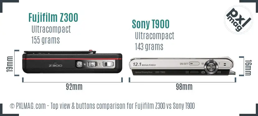 Fujifilm Z300 vs Sony T900 top view buttons comparison